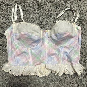 90s Vintage Corset Gingham Pattern Top Mervyn's Brand